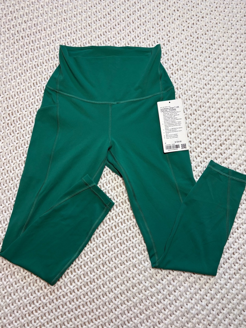 lululemon cascadia green align hr pant 25” pockets size 6